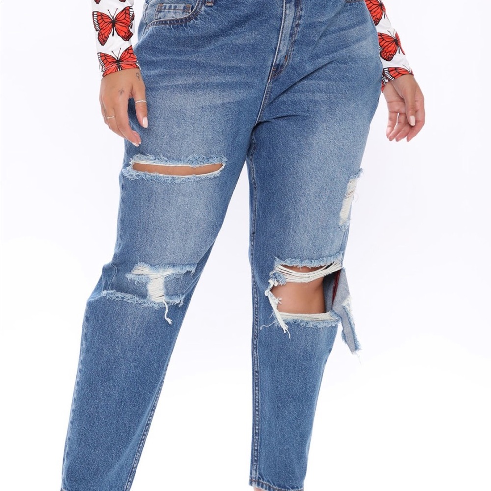 NWT 1X Fashion Nova Kia Boyfriend Jeans - Medium Blue Wash